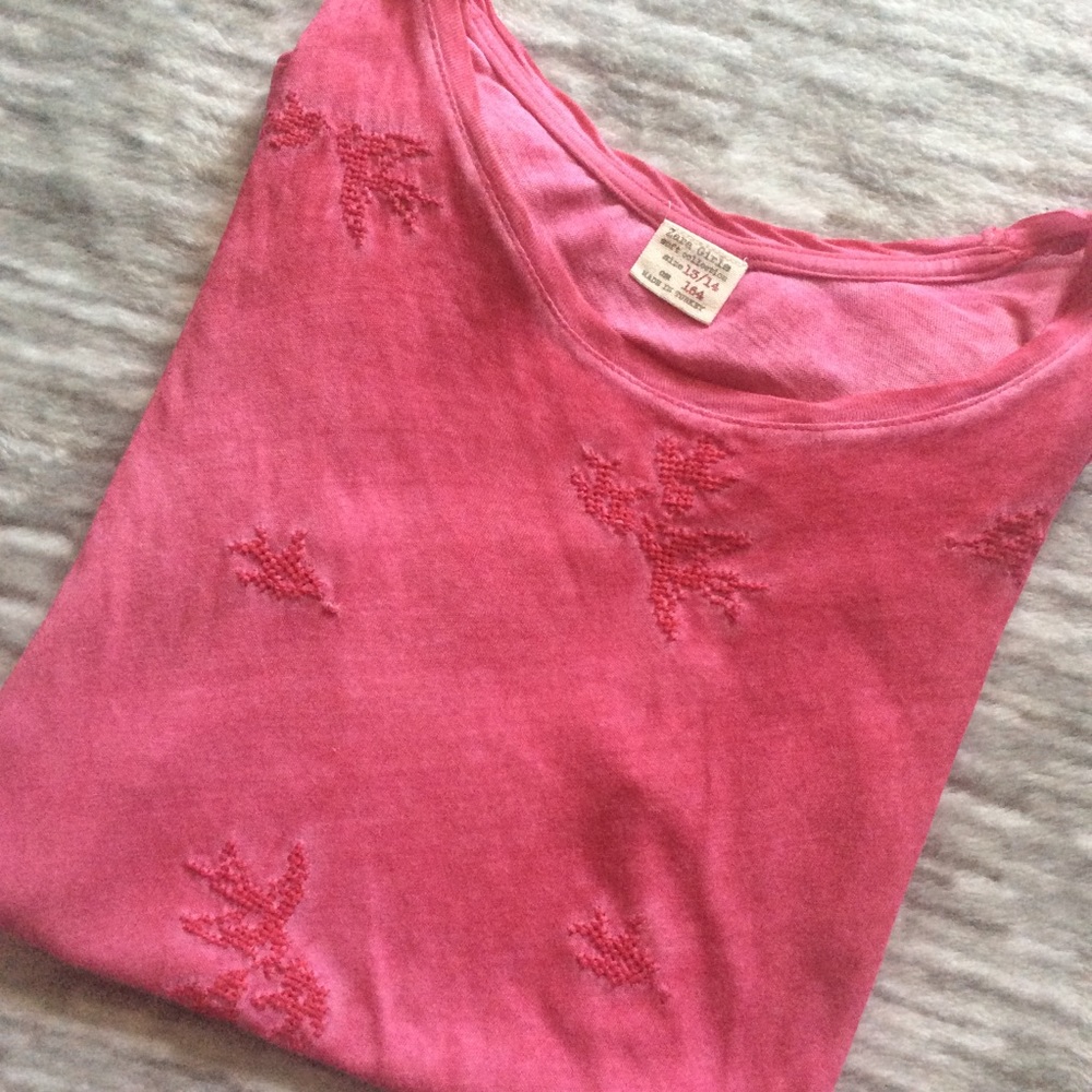 Zara Girls Soft Collection Pink Embroidered Top